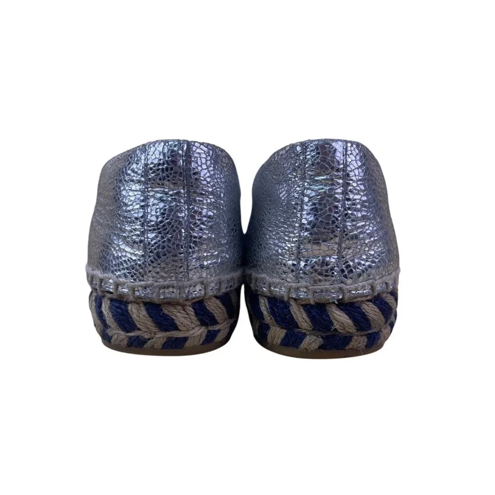 Tory Burch Silver Metallic and Navy Espadrille Flats
